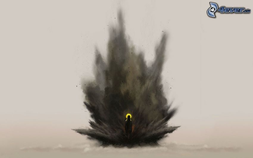 explosion, silhouette d'un homme