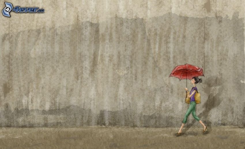 femme dessiné, parapluie