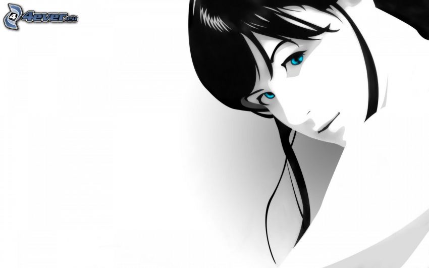 femme dessiné, yeux bleus