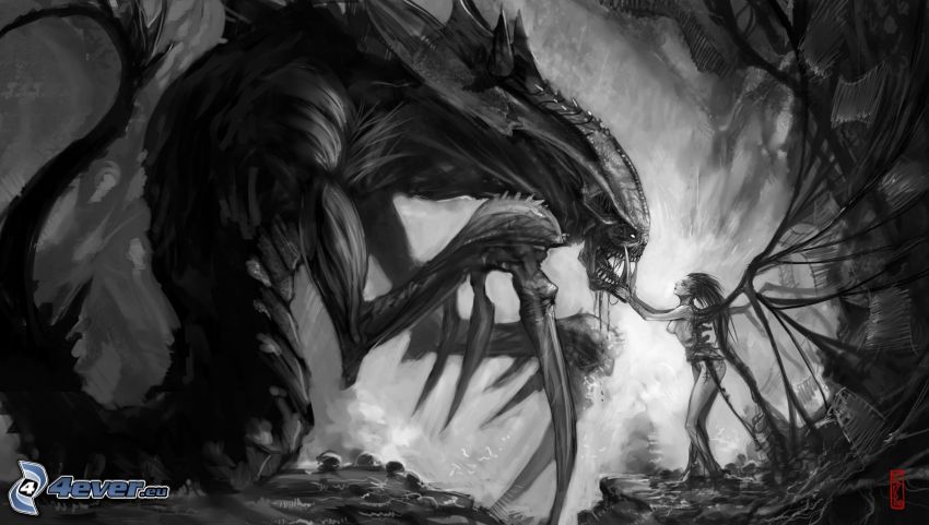 fille et dragon, monstre