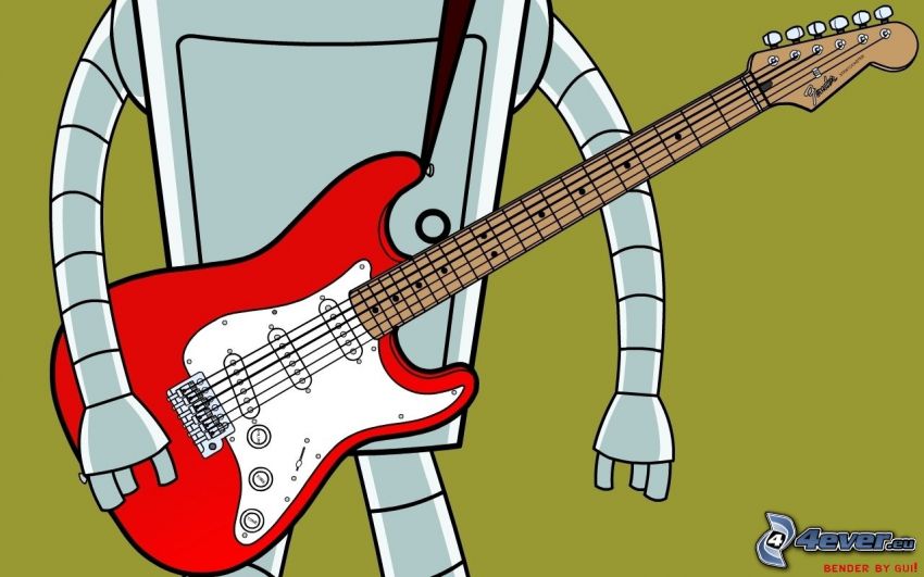guitare électrique, robot, Futurama