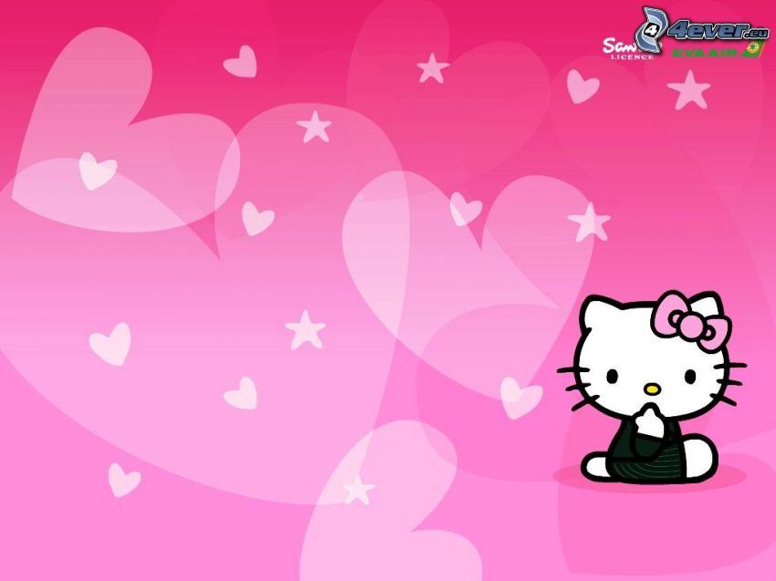 Hello Kitty, cœurs, étoiles