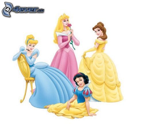 Princesses de Disney, Cendrillon, Blanche Neige, Belle, La Belle au bois dormant, conte