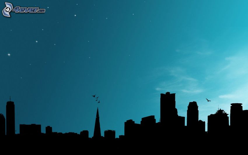 silhouette de la ville, ciel du soir