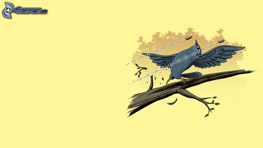 oiseau bleu sur une branche, munition, Matrix, parodie
