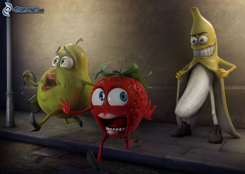 pervers, la banane, fruits, poire, fraise