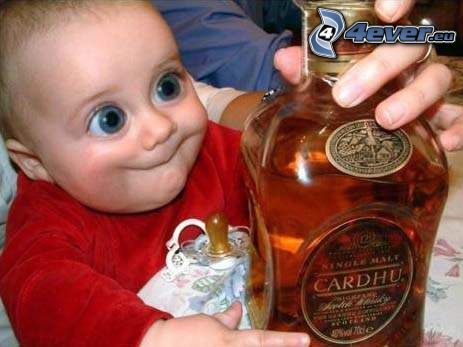 bébé, alcool, yeux, petits alcooliques