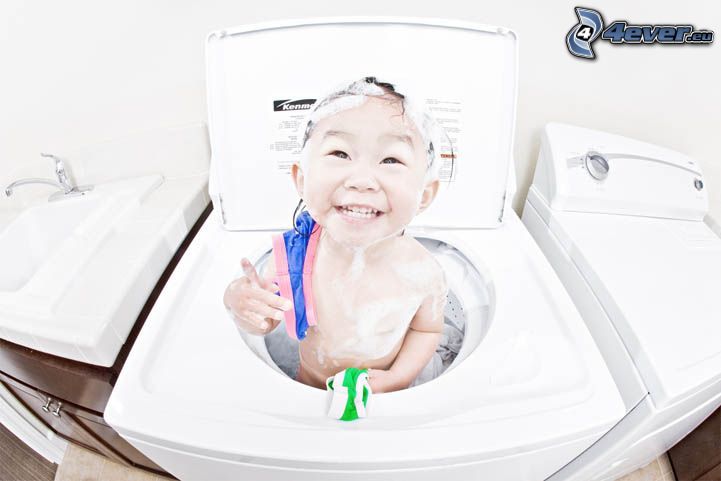 bébé, sourire, Machine à laver