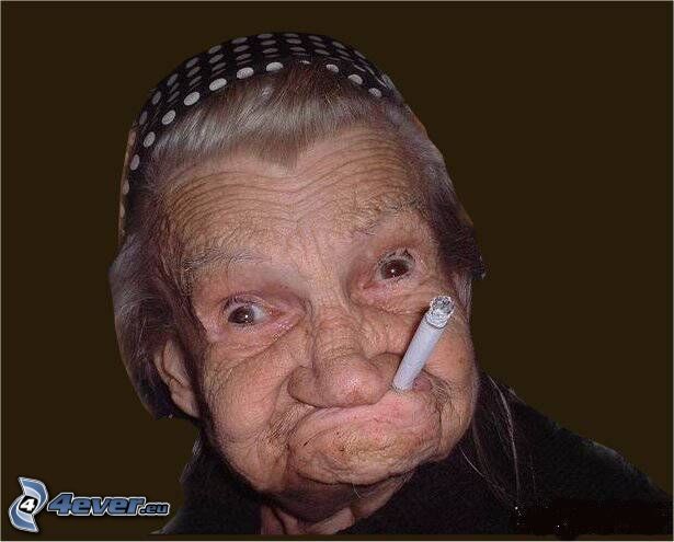 grand-mère, cigarette, fumerie, divertissement