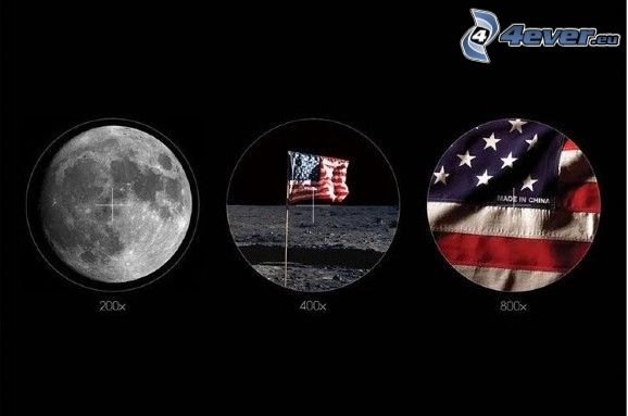 Lune, le drapeau américain, made in China