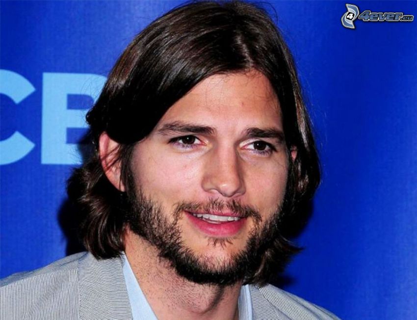 Ashton Kutcher, barbe, cheveux longs