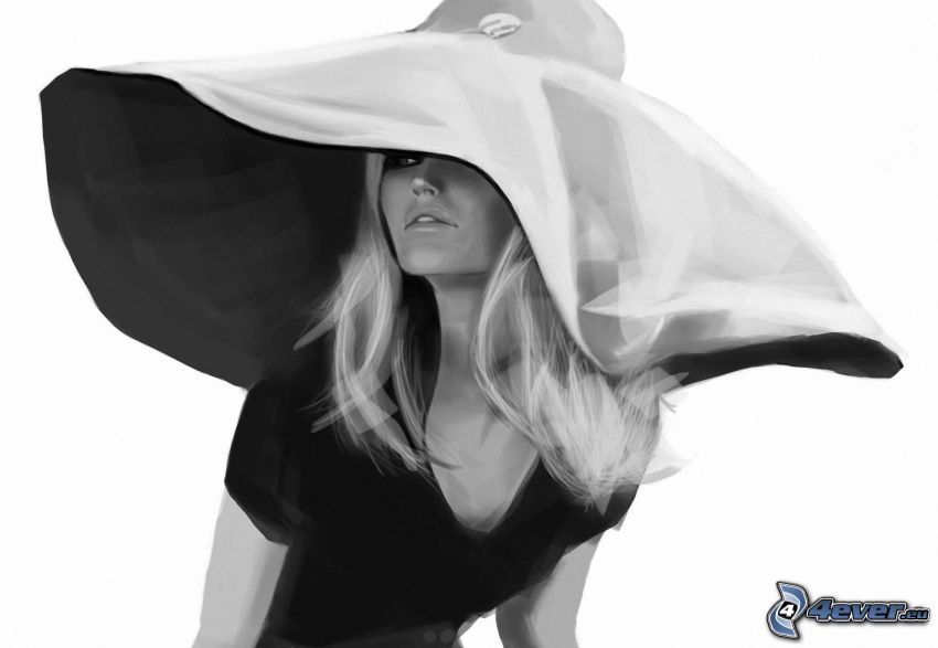 Brigitte Bardot, femme dessiné, une fille avec un chapeau