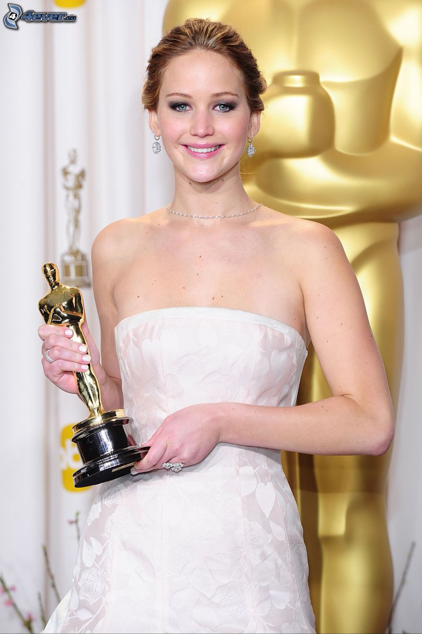 Jennifer Lawrence, oscar, robe blanche, sourire