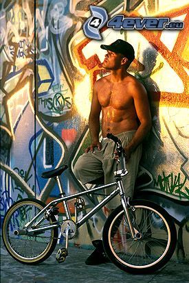 BMX, homme, graffiti