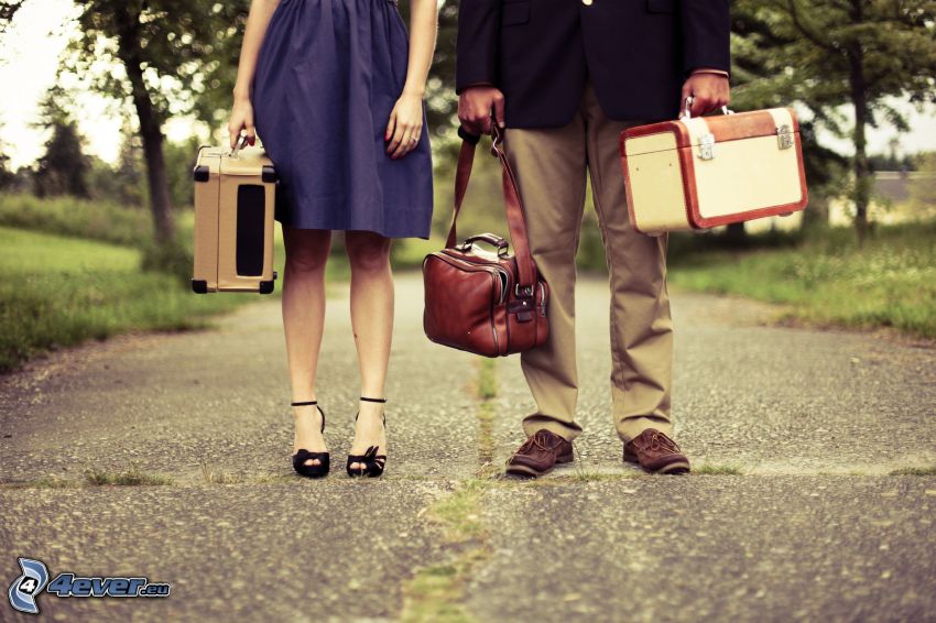couple, route, bagages