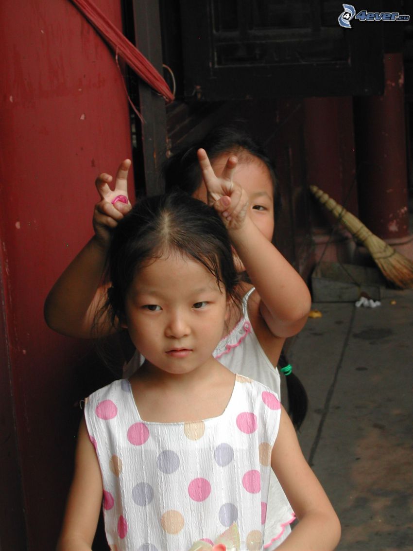 enfants, Chine, cornes
