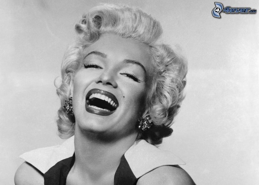Marilyn Monroe, rire, photo noir et blanc