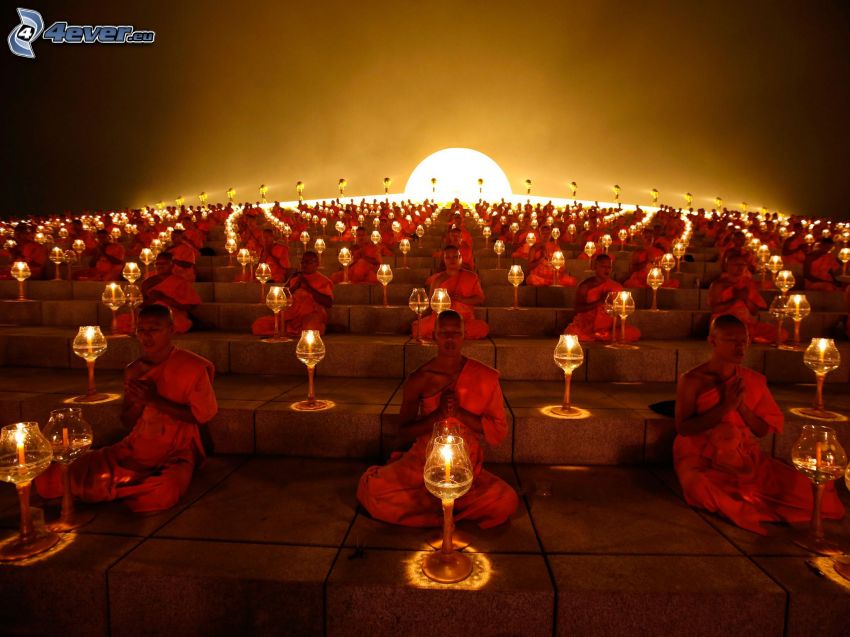 moines, bougies, la prière