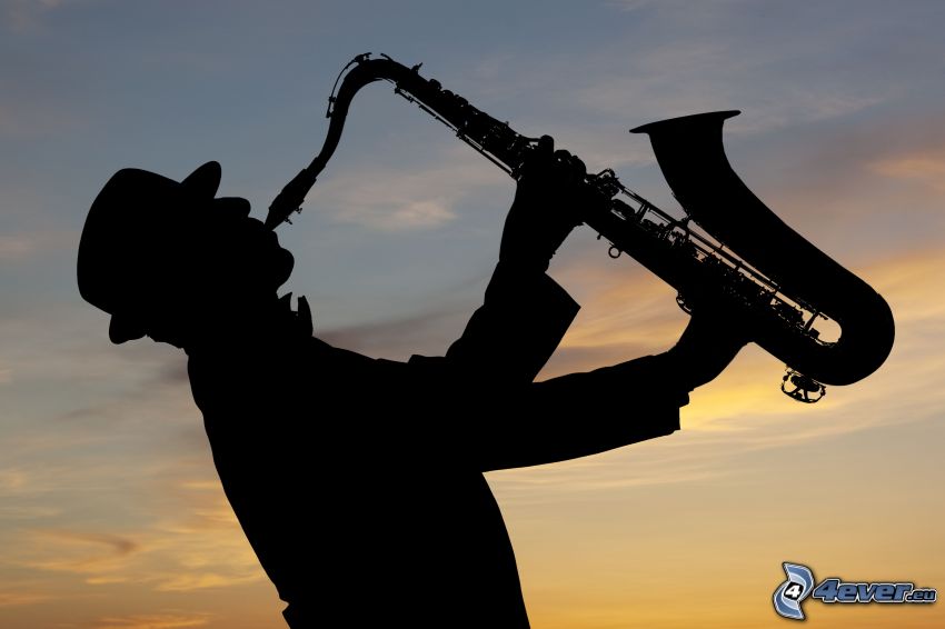 saxophoniste, saxophone, silhouette