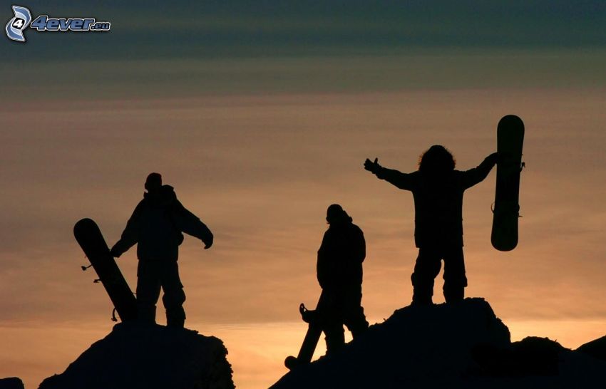 snowboarders, silhouettes