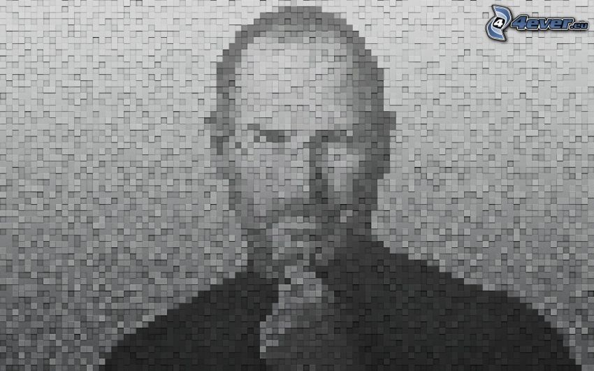 Steve Jobs, mosaïque, noir et blanc