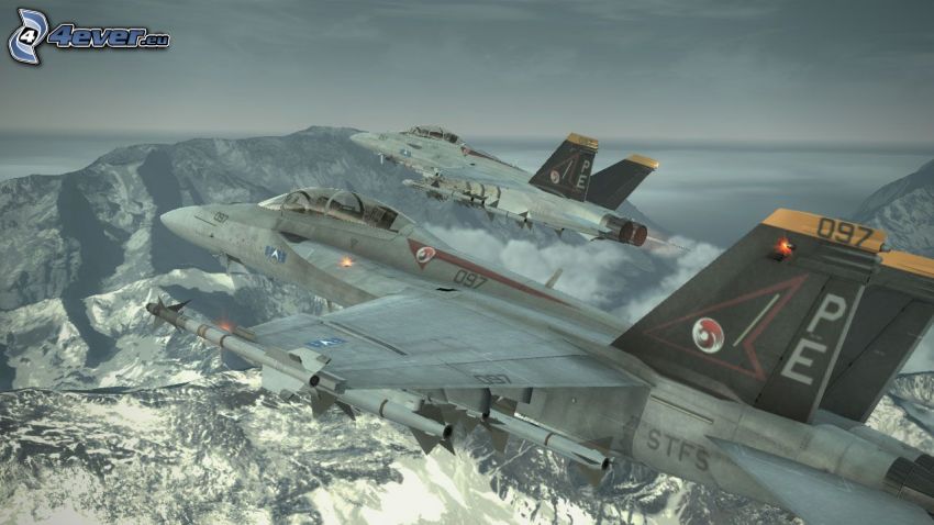 Ace Combat 6, avions de chasse, montagnes rocheuses