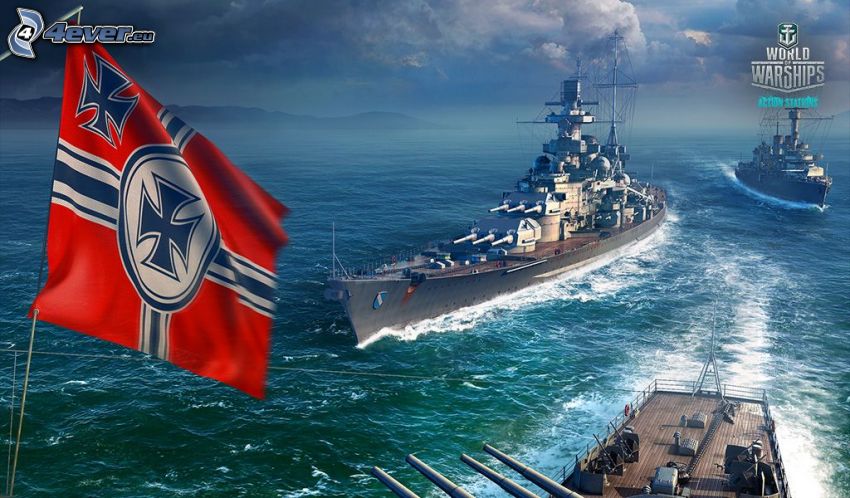 World of Warships, navires, drapeau, mer