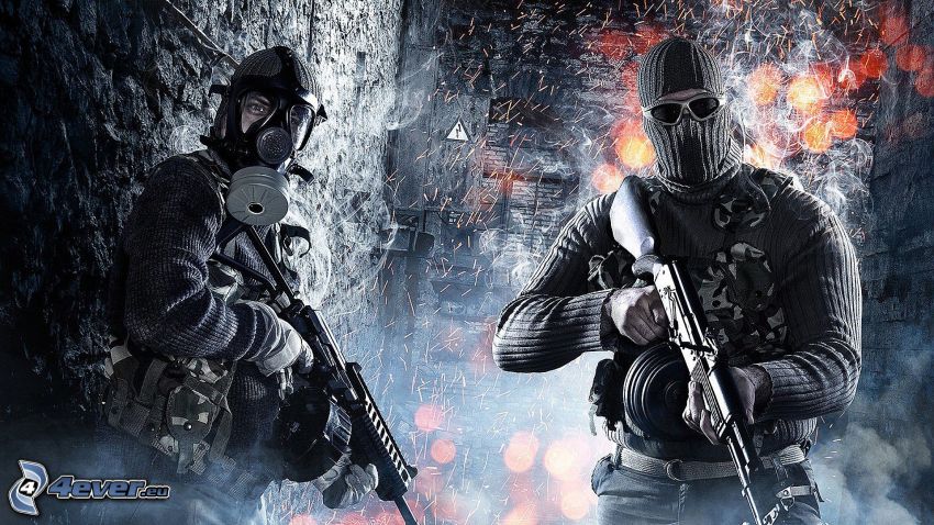 Battlefield 3, soldats, homme en masque à gaz