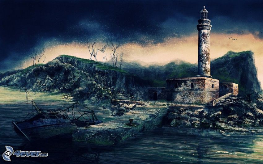 Dear Esther, phare dessiné, épave de navire