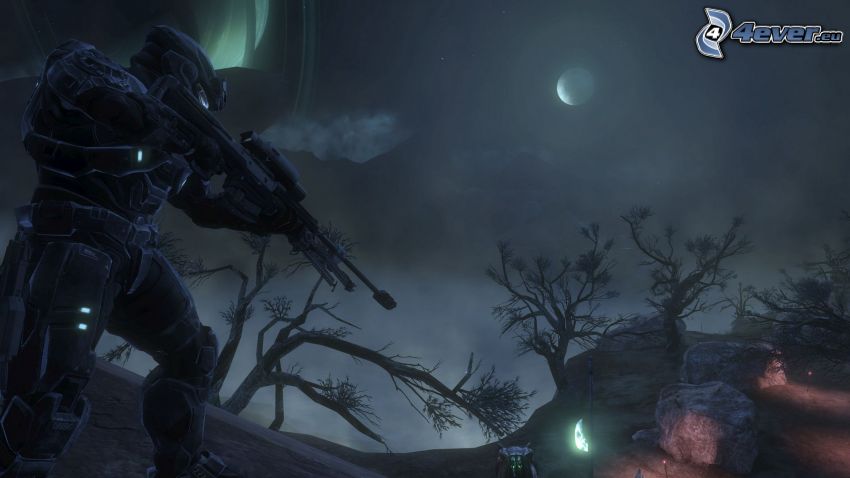 Halo: Reach, science-fiction soldat, nuit