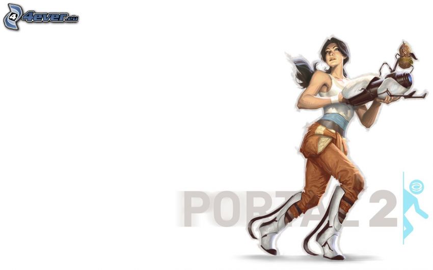 Portal 2, femme avec une arme