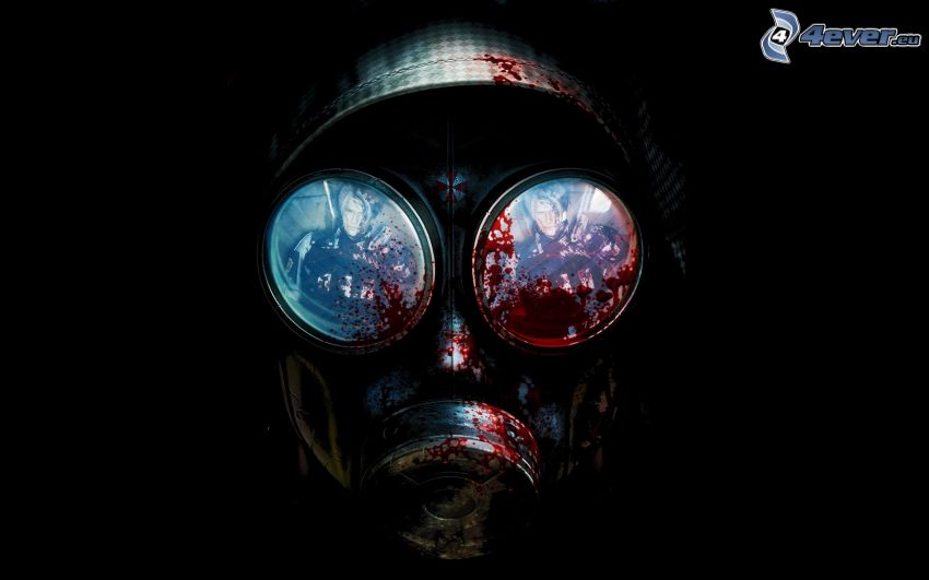 Resident Evil, masque à gaz, sang