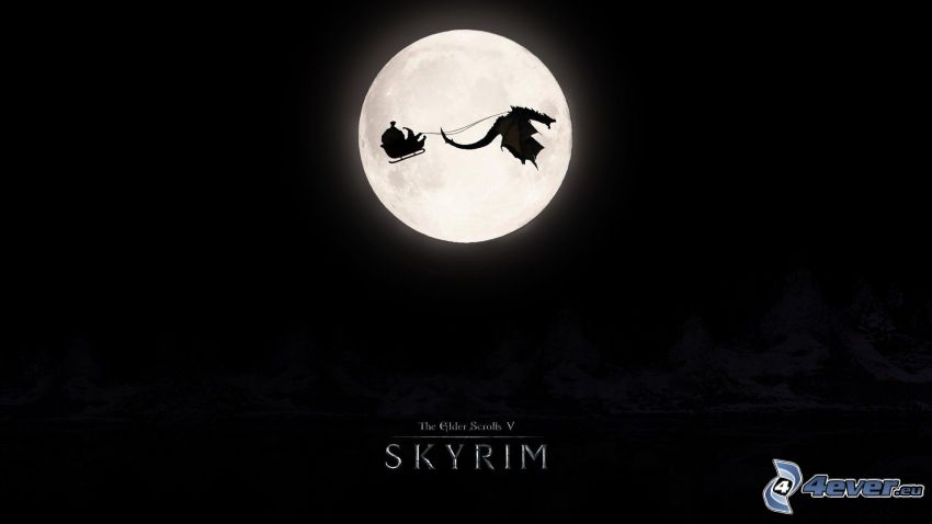 The Elder Scrolls Skyrim, lune, silhouettes