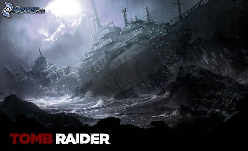 Tomb Raider, épave de navire, mer orageuse