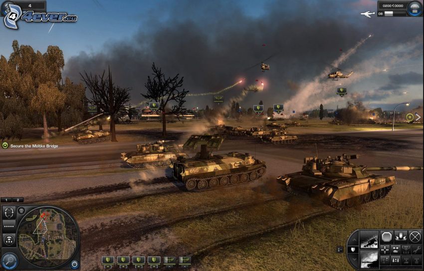World in Conflict, chars, hélicoptères militaires, tir