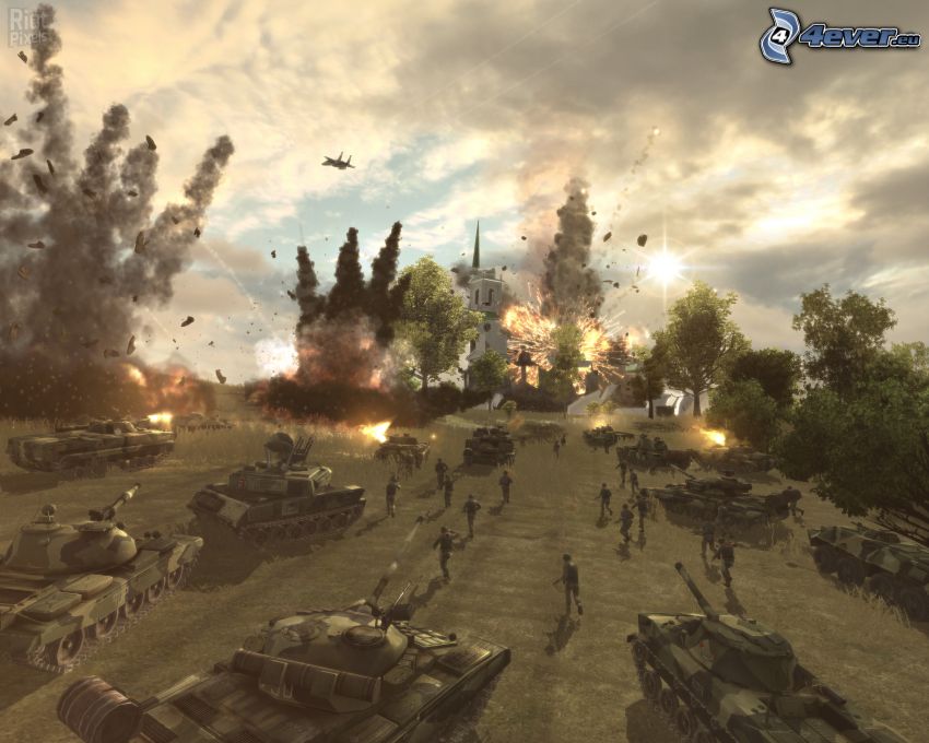World in Conflict, explosion, tir, chars