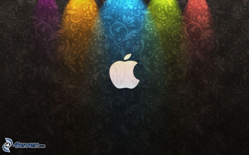 Apple, fond noir, lumières colorées