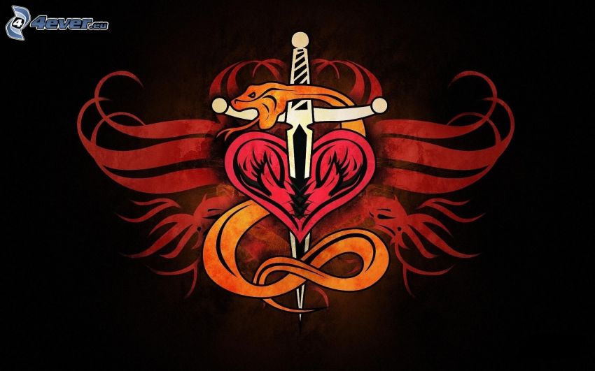 logo, épée, cœur, serpent