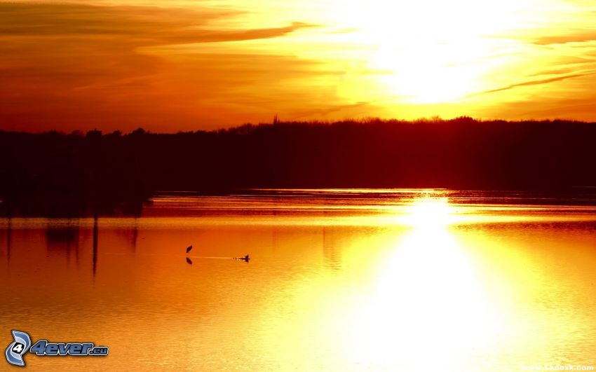 coucher du soleil orange, surface de l'eau