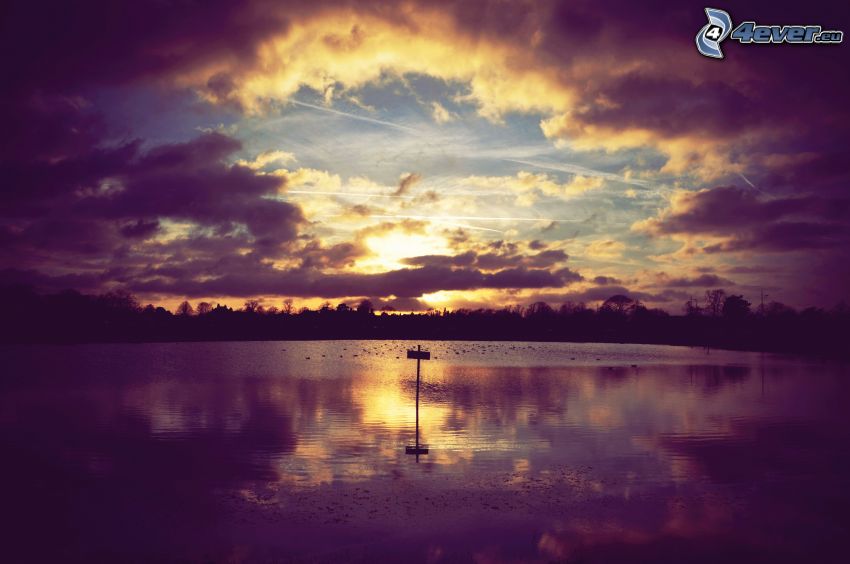 lac, ciel, nuages