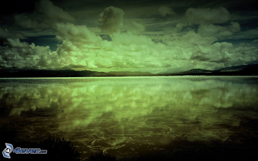 lac, nuages, reflexion