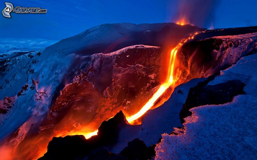 lave, volcan, neige