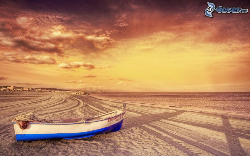 bateau, plage de sable