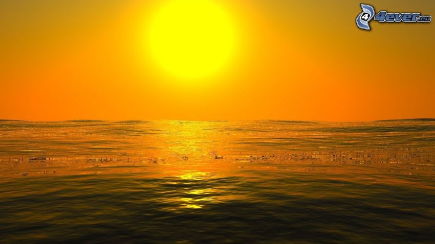 couchage de soleil sur la mer, ciel orange