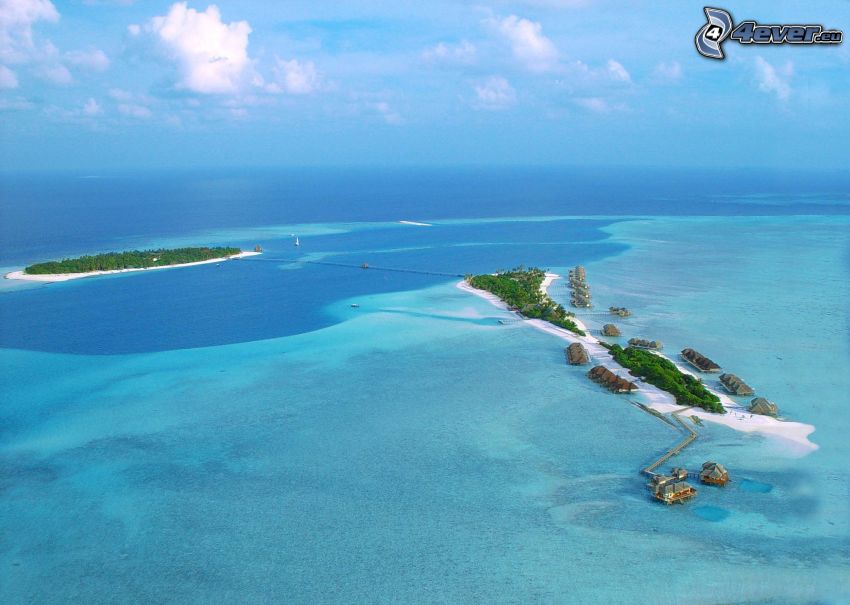 Hilton Resort, Maldives, maisons littoralles de vacances, chalets, mer d'azur, îles