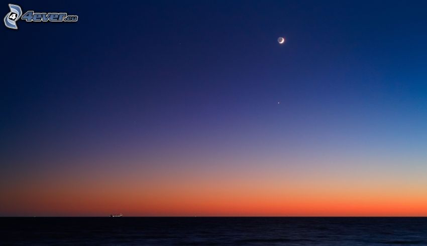 mer, ciel du soir, lune