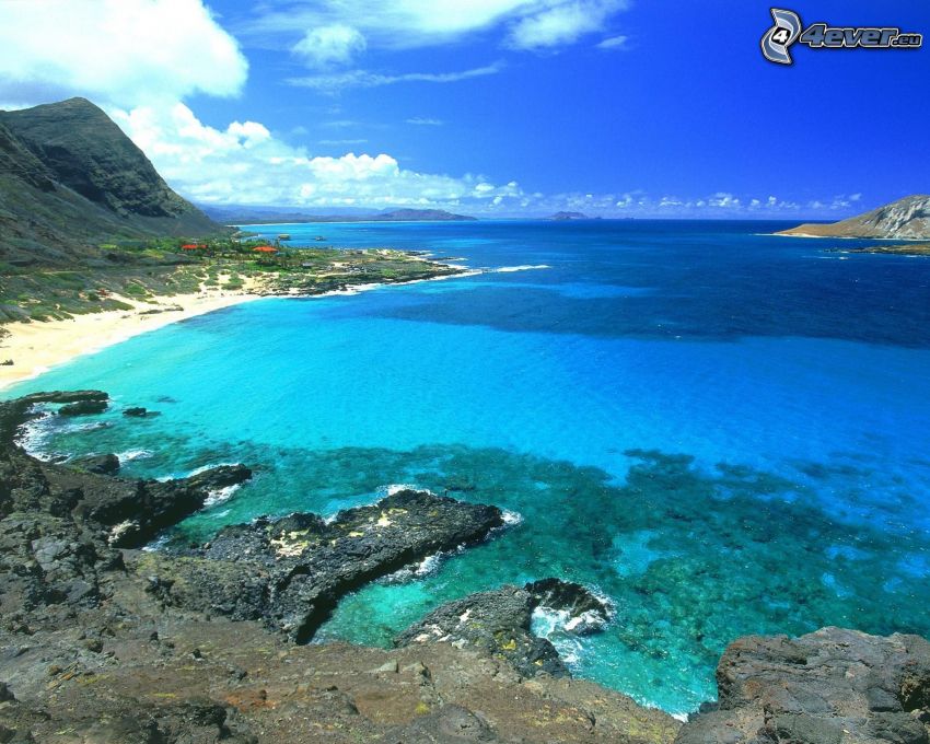 Oahu, Hawaii, île, mer