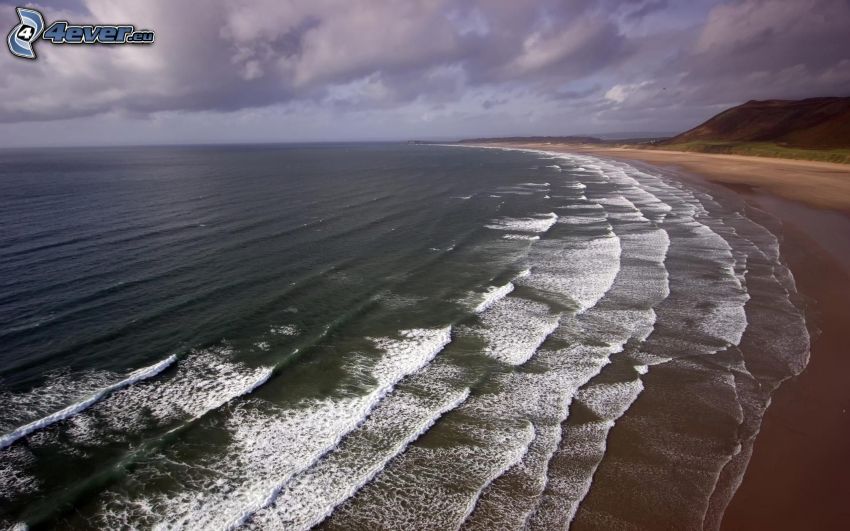 vagues sur le rivage, plage de sable, vue sur la mer