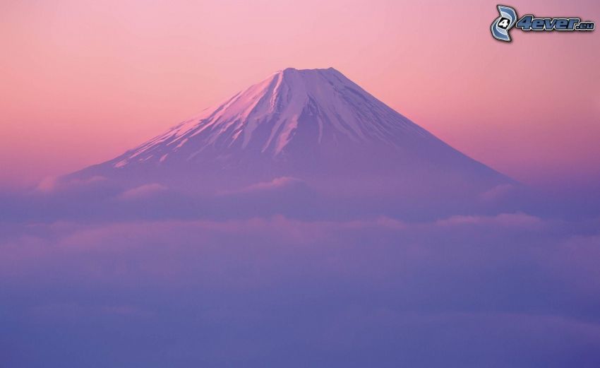 mont Fuji, neige, brouillard
