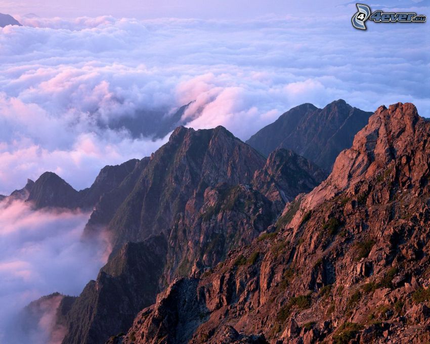 montagnes, Campagne chinoise, brouillard, couche d'inversion